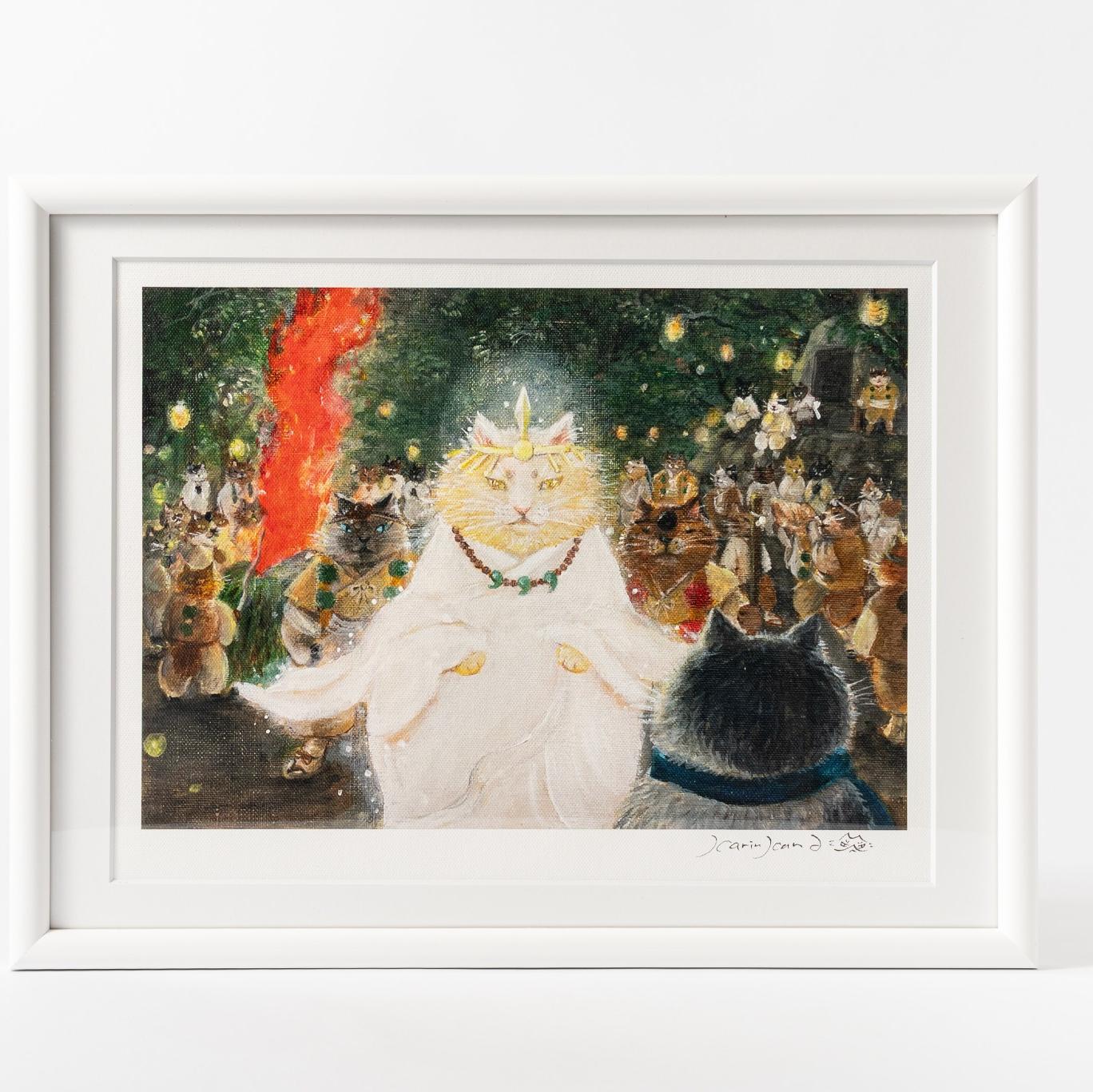 かのうかりん「かなしきデブ猫ちゃんのマル」A4 複製画｜額縁付き 木製・UVアクリル 太子サイズ 379×288mm(兵庫編・淡路　※サインあり)