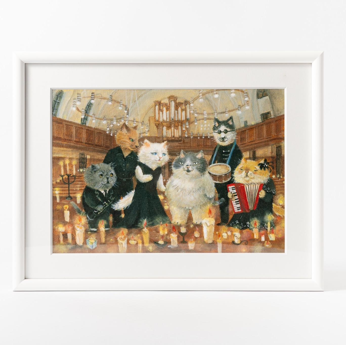 かのうかりん「かなしきデブ猫ちゃんのマル」A4 複製画｜額縁付き 木製・UVアクリル 太子サイズ 379×288mm(兵庫編・神戸　※サインなし)