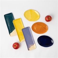 世界に一つだけ　「たたら技法」で作った手作り陶器セット（シチュエーションに合わせ５セット）(Ｂセット【すっきり統一】オーバル＆長皿のカフェテーブルセット)