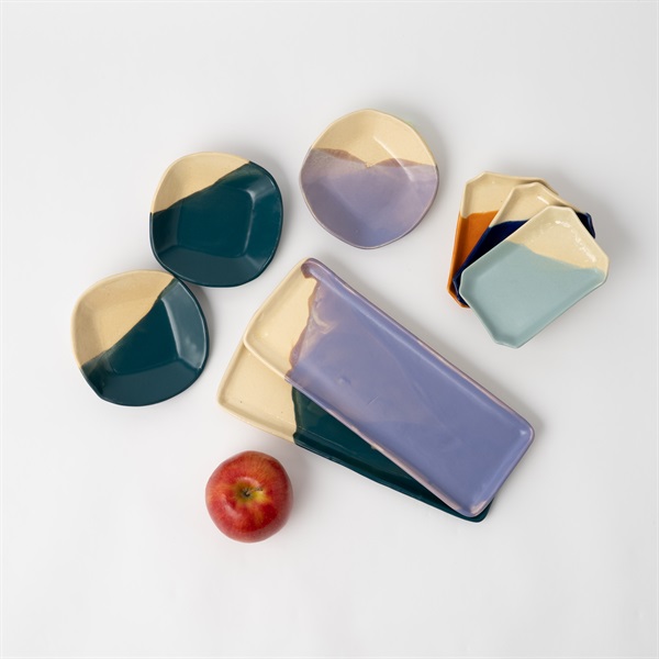 世界に一つだけ　「たたら技法」で作った手作り陶器セット（シチュエーションに合わせ５セット）(Ｄセット【ちょい飲み上手】長皿＆小鉢のつまみ上手セット)